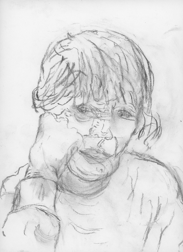 Pencil self portratit leaning on hand